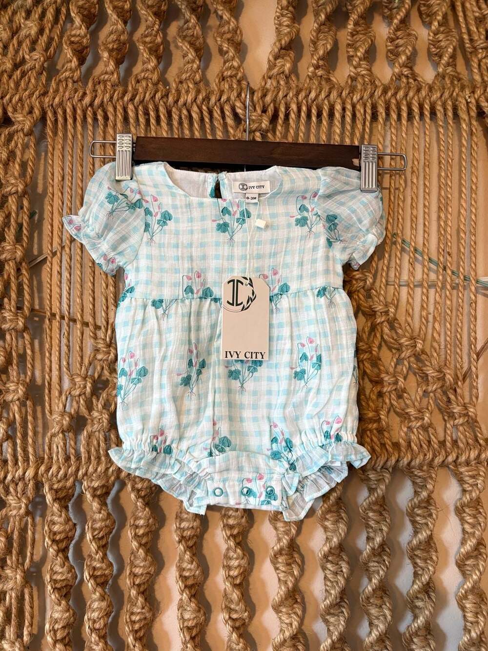Ivy City Baby Jessie Romper in Bloom Gingham Size 0-3M